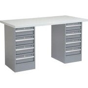GLOBAL EQUIPMENT 60 x 24 Pedestal Workbench Double 4 Drawers, Laminate Square Edge Gray 253794